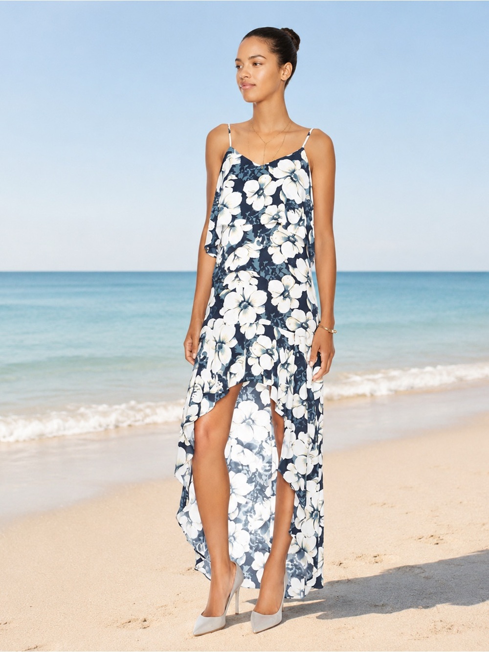 INTERMIX Floral High-Low Silk Dress Sz XS